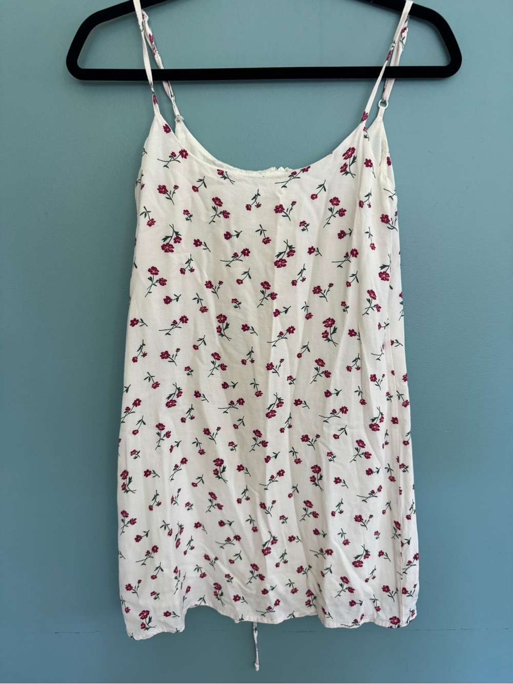 La Hearts White Floral Spaghetti Dress with Pink Rose Print
